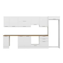 Alvinka 380X222 Cm Klasik Mebran Mutfak Dolabı Mb-E80S40S60-1 Mebran | Beyaz - Mdf