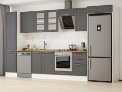 Alvinka 390X222 Cm Klasik Mebran Mutfak Dolabı Mbb-E90B50S50-3 Mebran | Antrasit - Suntalam