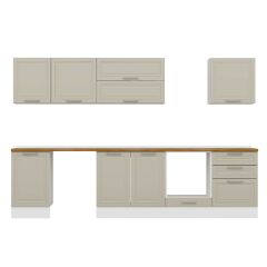 Alvinka 310X210 Cm Klasik Mebran Mutfak Dolabı M-E80S50S60-2 Mebran | Kumtaşı - Mdf