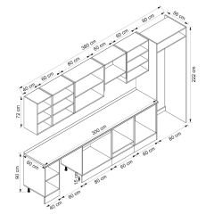 Alvinka 380X222 Cm Klasik Mebran Mutfak Dolabı Mb-E80S40S60-1 Mebran | Antrasit - Mdf