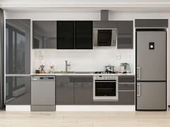 Alvinka 380X222 Cm High Gloss Mutfak Dolabı Mbb-E80B60S40-3 High Gloss | Antrasit - Suntalam