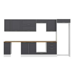 Alvinka 380X222 Cm Klasik Mebran Mutfak Dolabı Mb-E80S40S60-2 Mebran | Antrasit - Suntalam