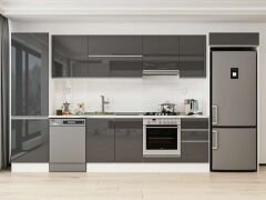 Alvinka 385X222 Cm High Gloss Mutfak Dolabı Mbb-E80B60S45-1 High Gloss | Antrasit - Suntalam