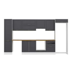 Alvinka 400X222 Cm Klasik Mebran Mutfak Dolabı Mbb-E90B50S60-1 Mebran | Antrasit - Suntalam