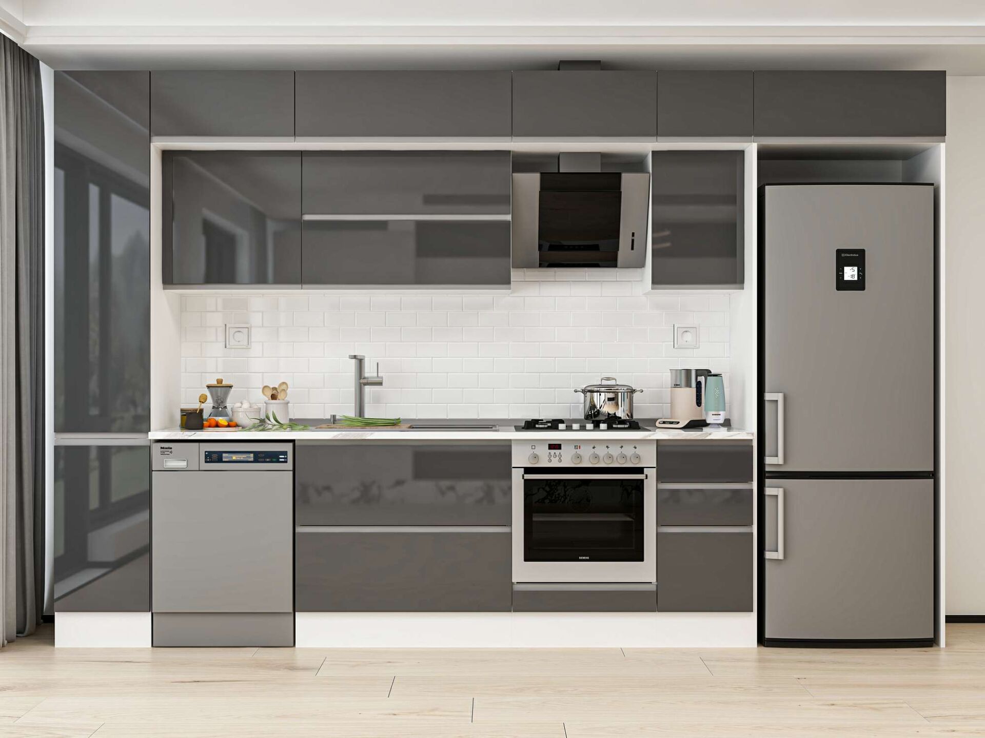 Alvinka 370X240 Cm High Gloss Mutfak Dolabı Mbb-E90B40S40-2 High