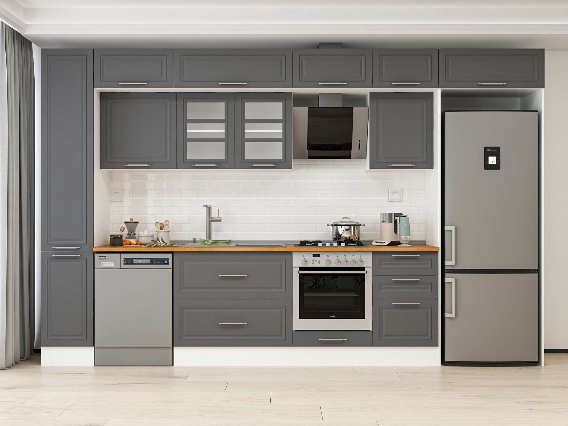 Alvinka 380X240 Cm Klasik Mebran Mutfak Dolabı Beyaz Beyaz Mbb-E90B40S50-3 Mebran | Antrasit - Suntalam