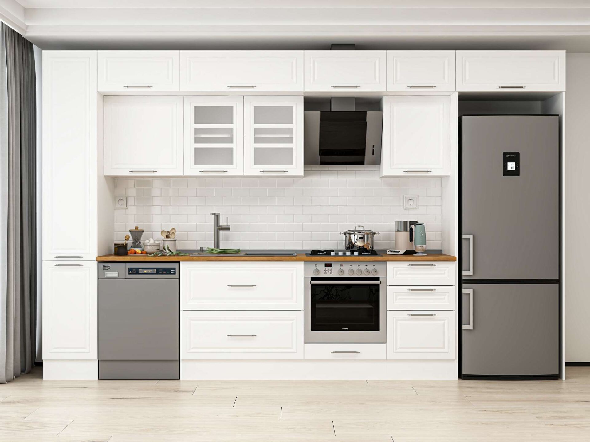 Alvinka 380X240 Cm Klasik Mebran Mutfak Dolabı Beyaz Beyaz Mbb-E90B40S50-3 Mebran | Beyaz - Mdf