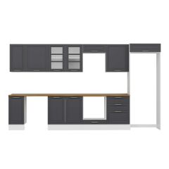 Alvinka 380X222 Cm Klasik Mebran Mutfak Dolabı Mb-E80S40S60-3 Mebran | Antrasit - Suntalam