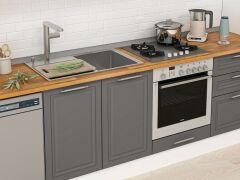 Alvinka 400X222 Cm Klasik Mebran Mutfak Dolabı Mbb-E90B50S60-2 Mebran | Antrasit - Suntalam