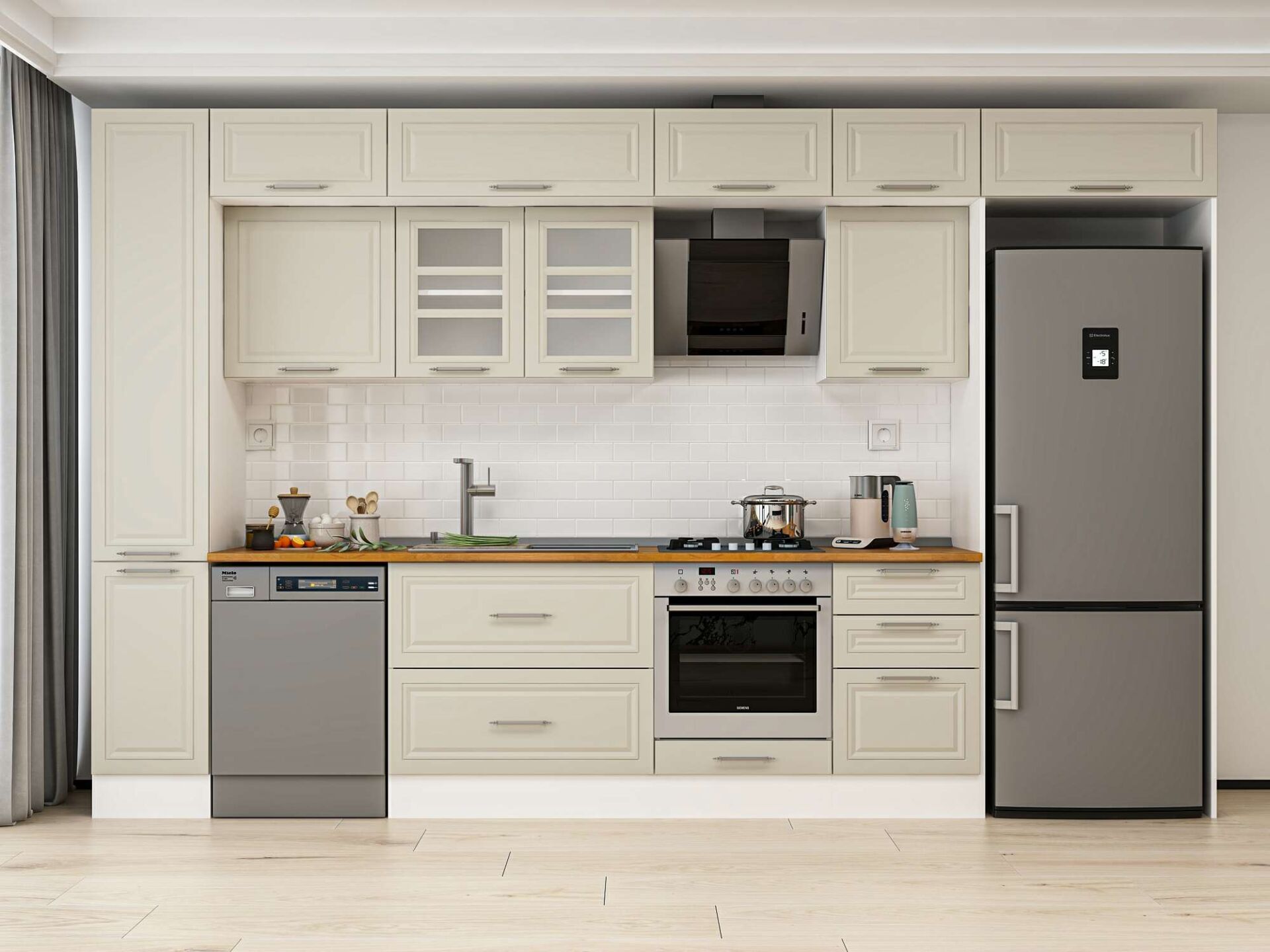 Alvinka 380X240 Cm Klasik Mebran Mutfak Dolabı Beyaz Beyaz Mbb-E90B40S50-3 Mebran | Kumtaşı - Mdf