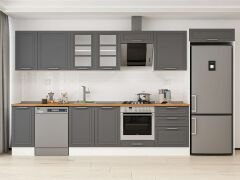 Alvinka 380X222 Cm Klasik Mebran Mutfak Dolabı Mb-E80S40S60-3 Mebran | Antrasit - Mdf