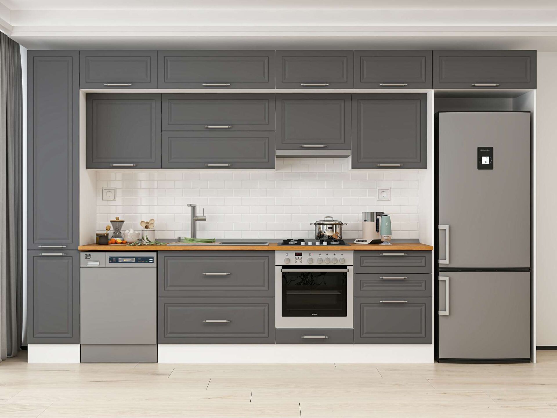 Alvinka 390X240 Cm Klasik Mebran Mutfak Dolabı Beyaz Beyaz Mbb-E90B40S60-1 Mebran | Antrasit - Suntalam