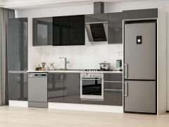 Alvinka 385X222 Cm High Gloss Mutfak Dolabı Mbb-E80B60S45-3 High Gloss | Antrasit - Mdf