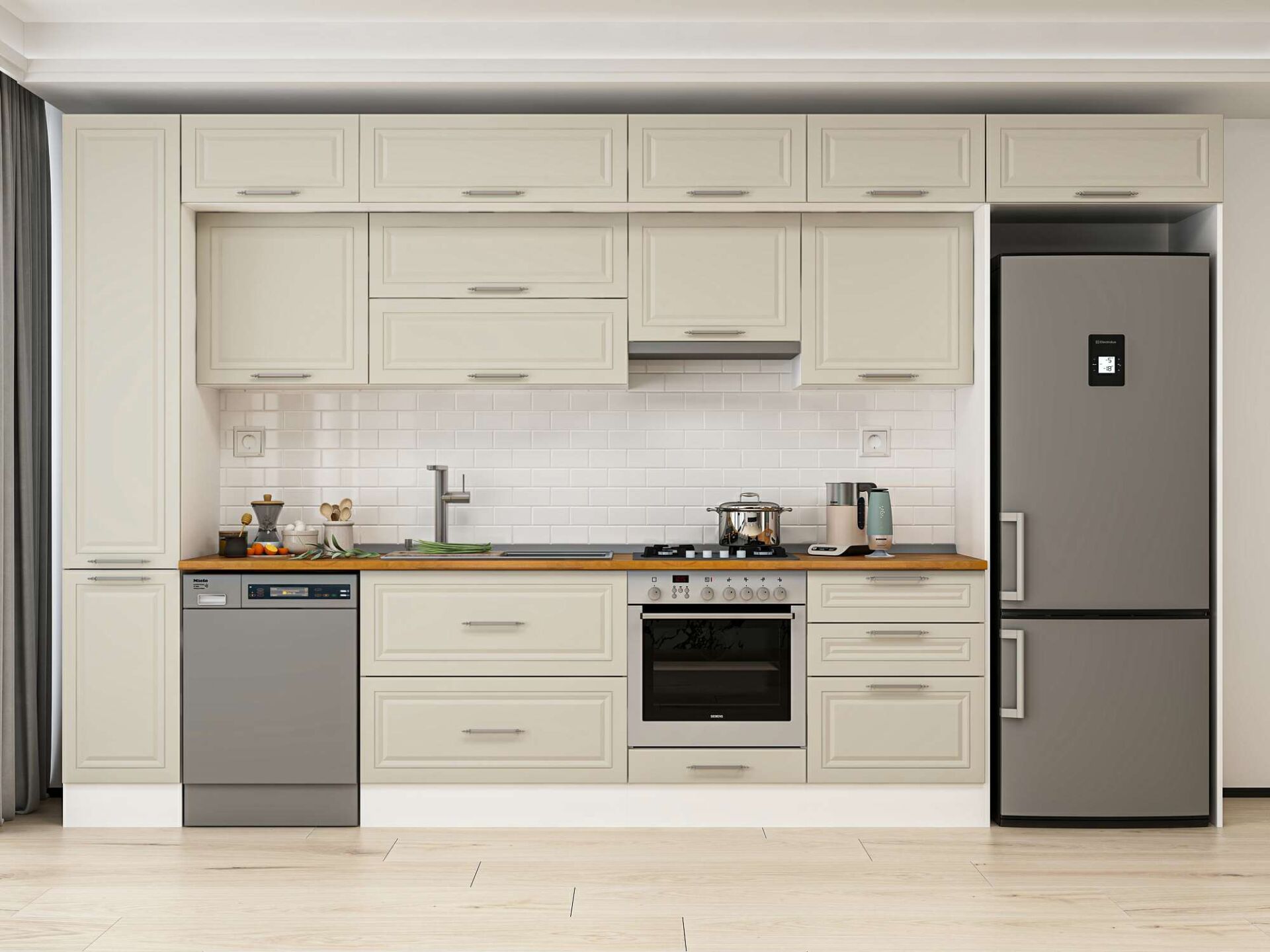 Alvinka 390X240 Cm Klasik Mebran Mutfak Dolabı Beyaz Beyaz Mbb-E90B40S60-1 Mebran | Kumtaşı - Mdf