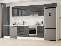 Alvinka 390X222 Cm High Gloss Mutfak Dolabı Mbb-E80B60S50-1 High Gloss | Antrasit - Mdf