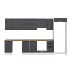 Alvinka 365X222 Cm Klasik Mebran Mutfak Dolabı Mb-E80S45S40-1 Mebran | Antrasit - Mdf