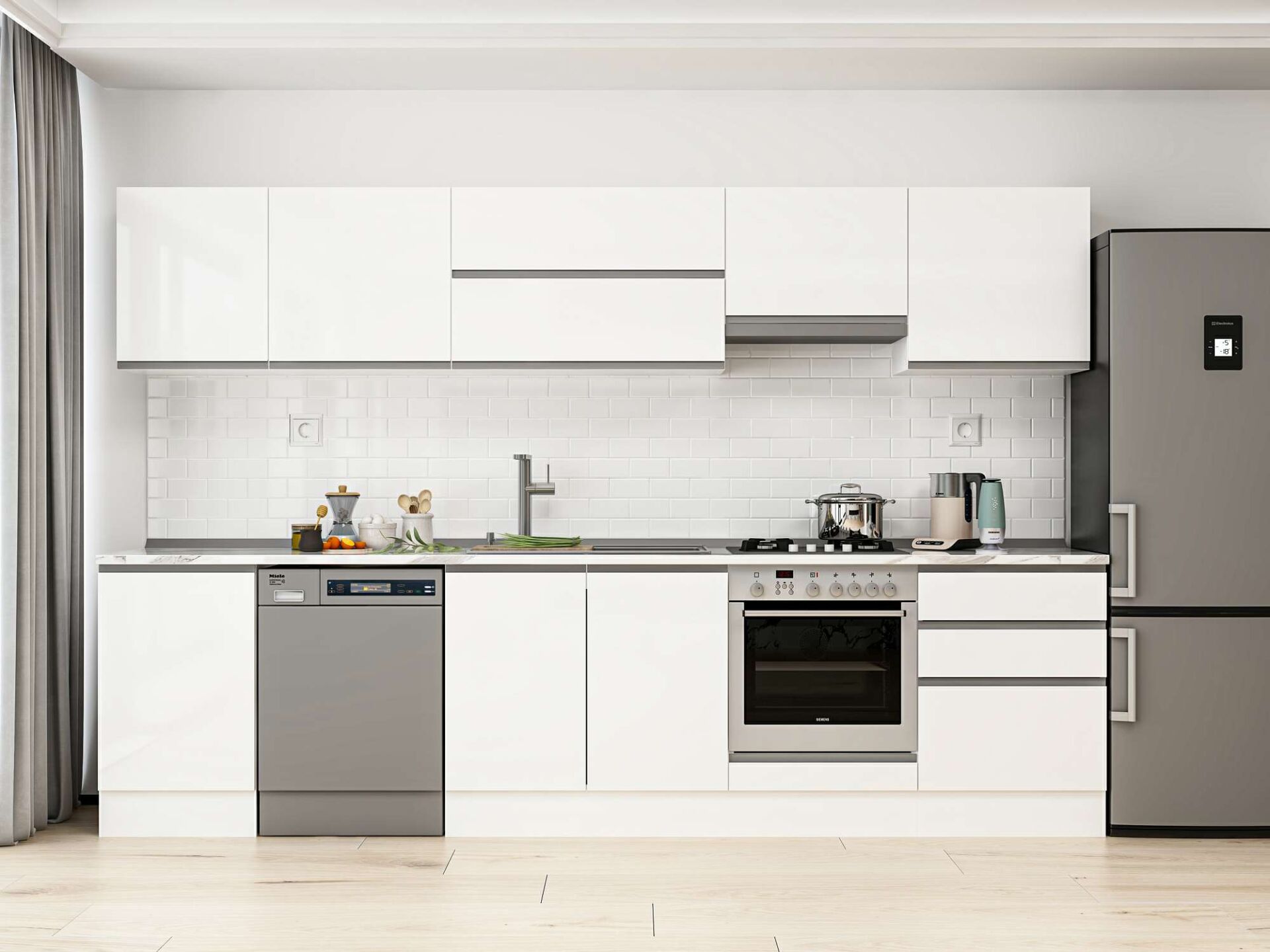 Alvinka 310X210 Cm High Gloss Mutfak Dolabı M-E80S50S60-1 High Gloss | Beyaz - Suntalam