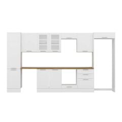 Alvinka 400X222 Cm Klasik Mebran Mutfak Dolabı Mbb-E90B50S60-3 Mebran | Beyaz - Mdf