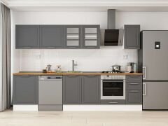 Alvinka 300X210 Cm Klasik Mebran Mutfak Dolabı M-E80S60S40-3 Mebran | Antrasit - Suntalam