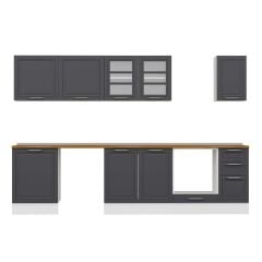 Alvinka 300X210 Cm Klasik Mebran Mutfak Dolabı M-E80S60S40-3 Mebran | Antrasit - Suntalam