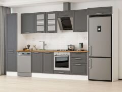 Alvinka 400X222 Cm Klasik Mebran Mutfak Dolabı Mbb-E90B50S60-3 Mebran | Antrasit - Mdf