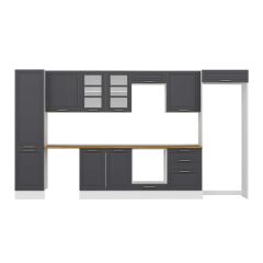 Alvinka 400X222 Cm Klasik Mebran Mutfak Dolabı Mbb-E90B50S60-3 Mebran | Antrasit - Mdf