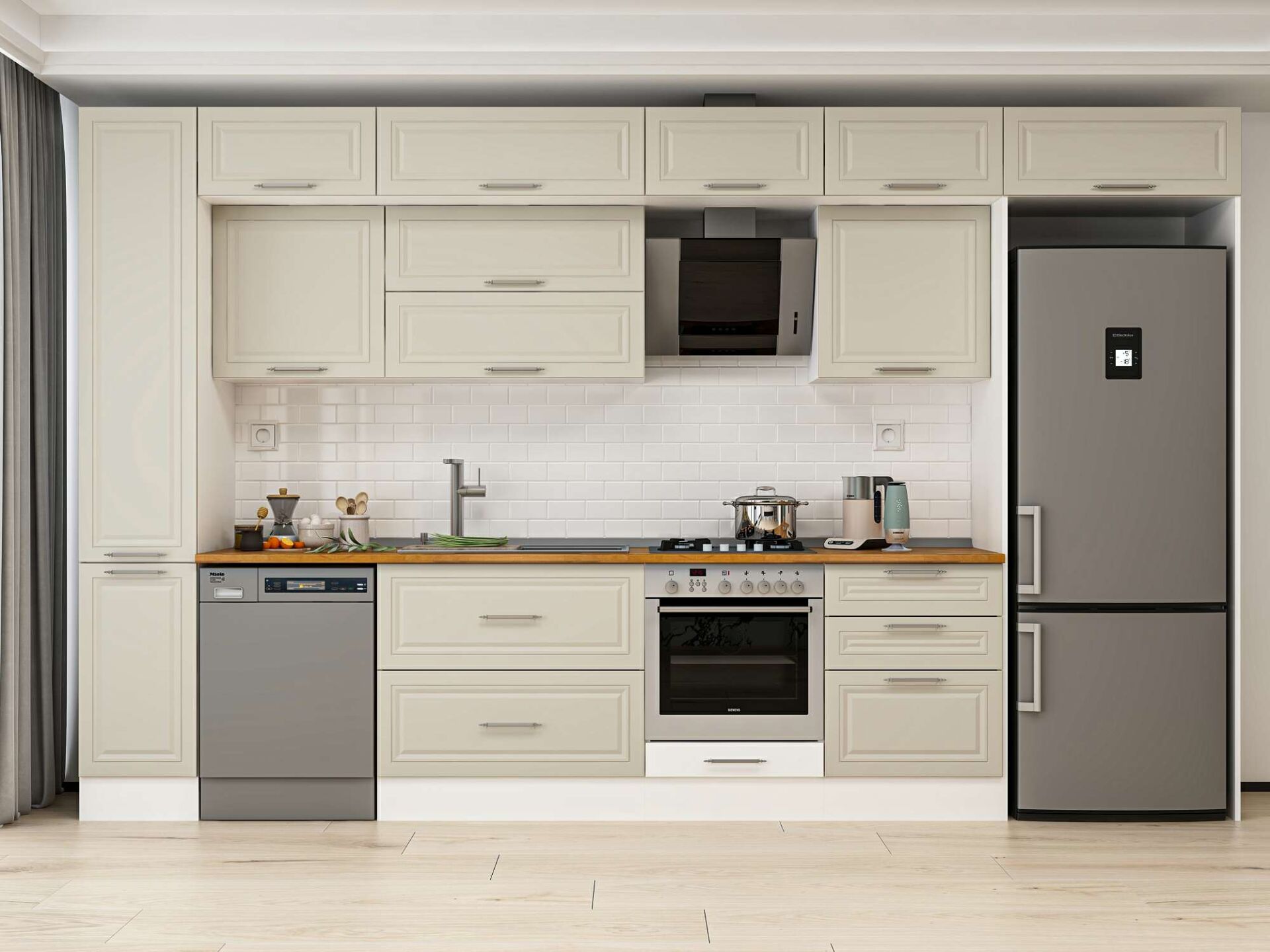 Alvinka 390X240 Cm Klasik Mebran Mutfak Dolabı Beyaz Beyaz Mbb-E90B40S60-2 Mebran | Kumtaşı - Suntalam