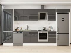 Alvinka 390X222 Cm High Gloss Mutfak Dolabı Mbb-E80B60S50-2 High Gloss | Antrasit - Suntalam