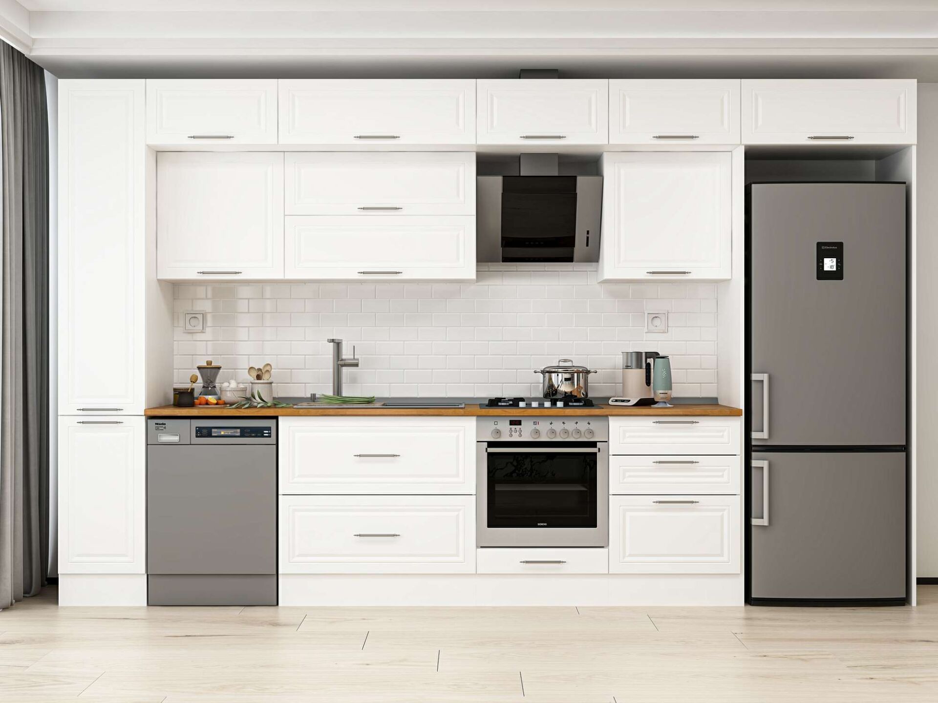 Alvinka 390X240 Cm Klasik Mebran Mutfak Dolabı Beyaz Beyaz Mbb-E90B40S60-2 Mebran | Beyaz - Mdf