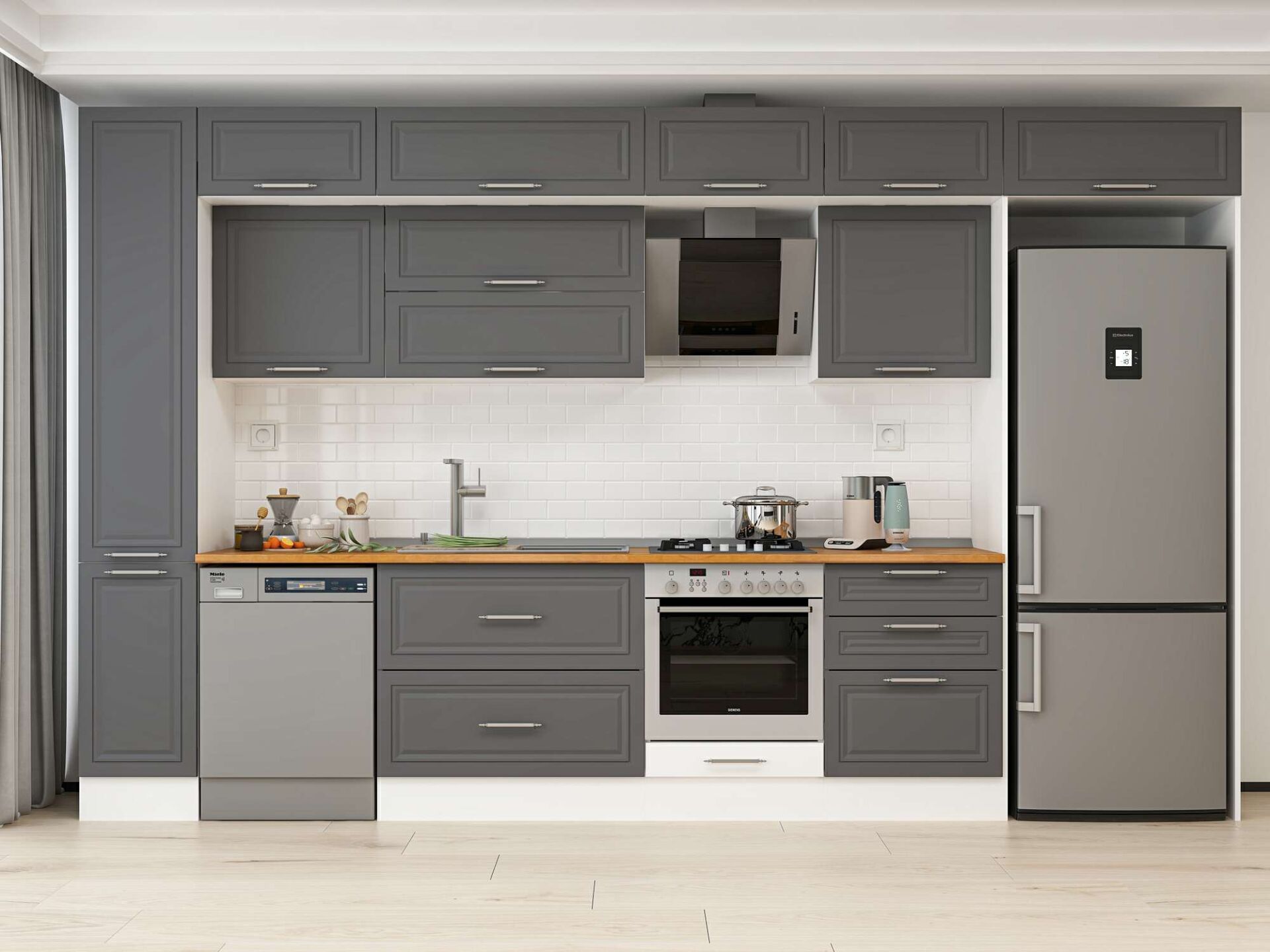 Alvinka 390X240 Cm Klasik Mebran Mutfak Dolabı Beyaz Beyaz Mbb-E90B40S60-2 Mebran | Antrasit - Mdf