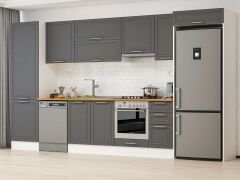 Alvinka 390X222 Cm Klasik Mebran Mutfak Dolabı Mbb-E90B60S40-1 Mebran | Antrasit - Suntalam
