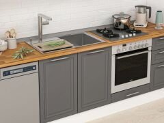 Alvinka 390X222 Cm Klasik Mebran Mutfak Dolabı Mbb-E90B60S40-1 Mebran | Antrasit - Suntalam