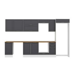 Alvinka 365X222 Cm Klasik Mebran Mutfak Dolabı Mb-E80S45S40-2 Mebran | Antrasit - Mdf