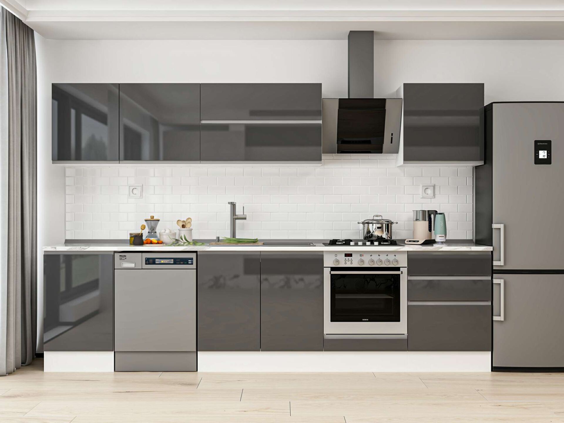 Alvinka 310X210 Cm High Gloss Mutfak Dolabı M-E80S50S60-2 High Gloss | Antrasit - Suntalam