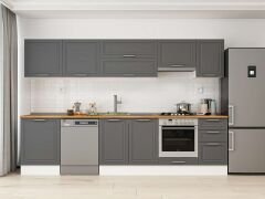 Alvinka 305X210 Cm Klasik Mebran Mutfak Dolabı M-E80S60S45-1 Mebran | Antrasit - Suntalam