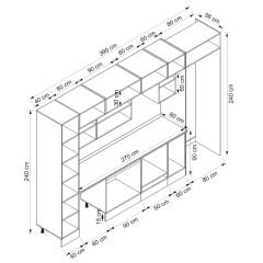 Alvinka 390X240 Cm Klasik Mebran Mutfak Dolabı Beyaz Beyaz Mbb-E90B40S60-3 Mebran | Antrasit - Suntalam