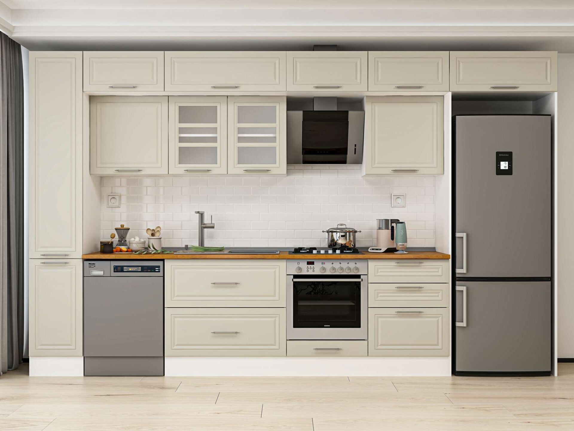 Alvinka 390X240 Cm Klasik Mebran Mutfak Dolabı Beyaz Beyaz Mbb-E90B40S60-3 Mebran | Kumtaşı - Suntalam