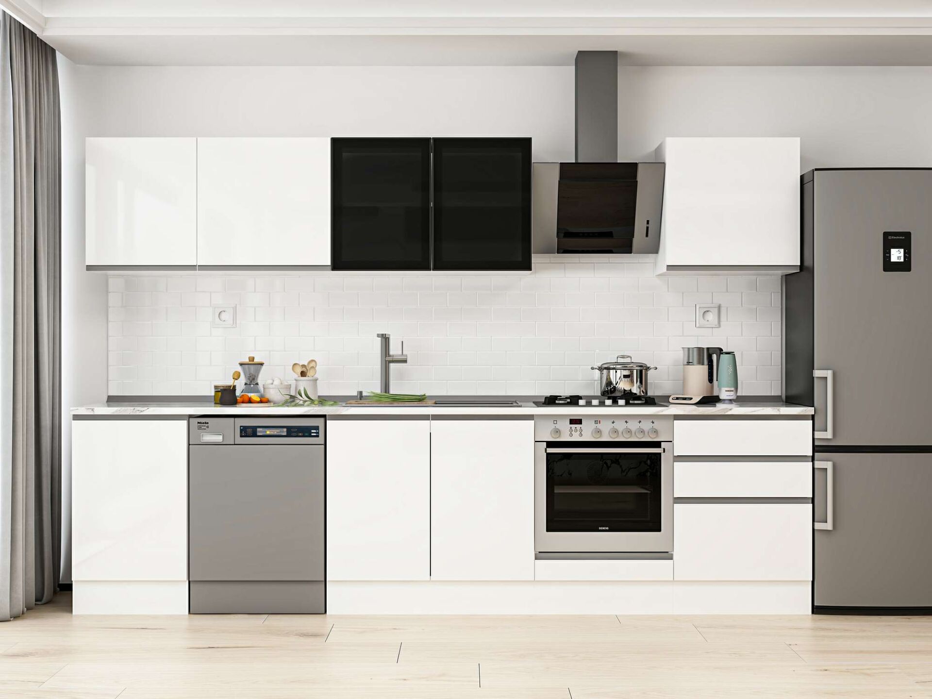 Alvinka 310X210 Cm High Gloss Mutfak Dolabı M-E80S50S60-3 High Gloss | Beyaz - Suntalam