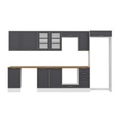 Alvinka 365X222 Cm Klasik Mebran Mutfak Dolabı Mb-E80S45S40-3 Mebran | Antrasit - Suntalam