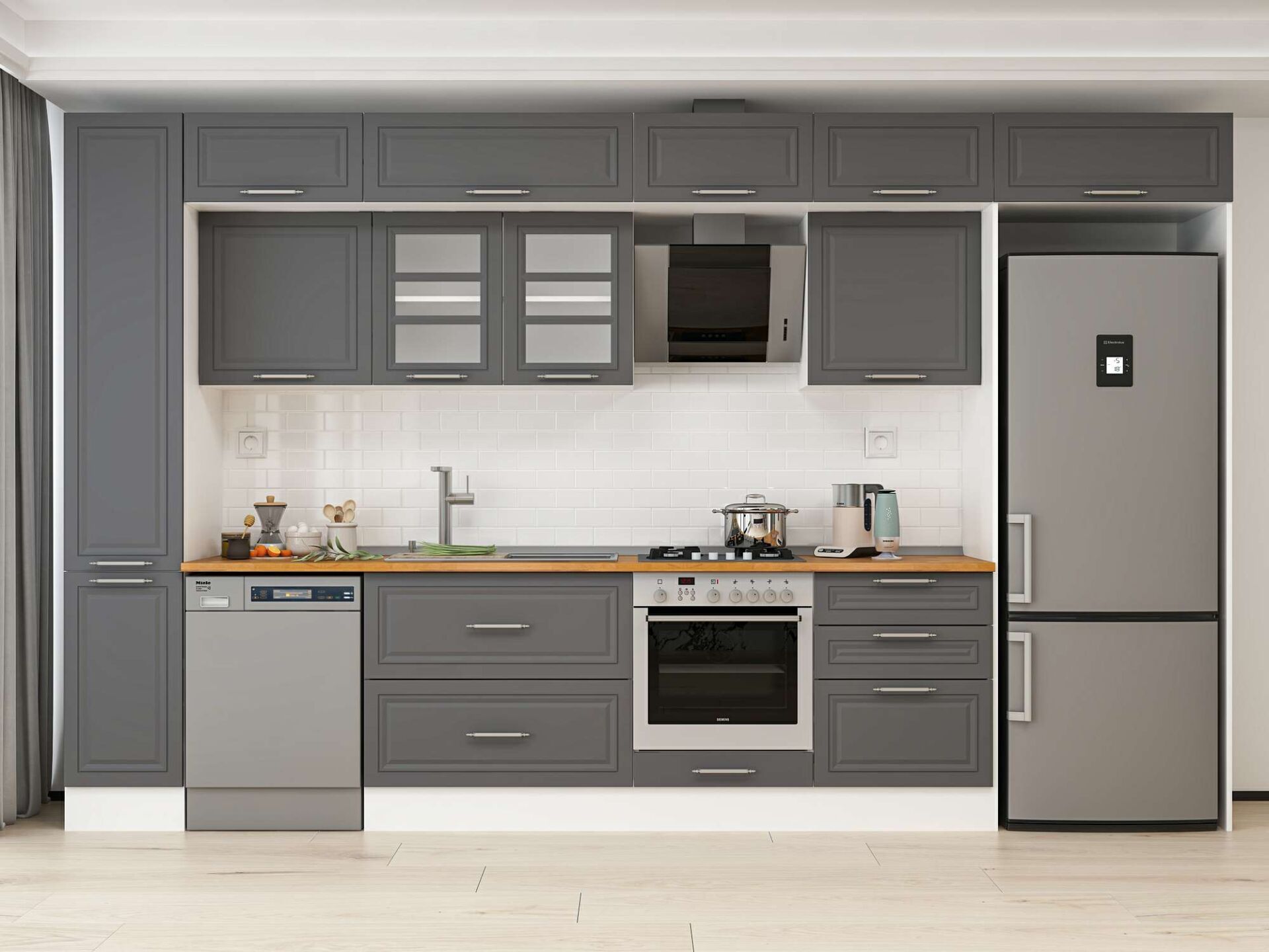 Alvinka 390X240 Cm Klasik Mebran Mutfak Dolabı Beyaz Beyaz Mbb-E90B40S60-3 Mebran | Antrasit - Mdf