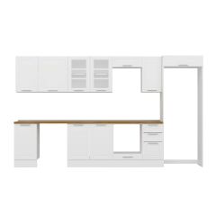 Alvinka 365X222 Cm Klasik Mebran Mutfak Dolabı Mb-E80S45S40-3 Mebran | Beyaz - Mdf