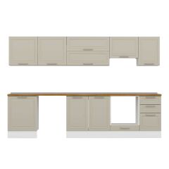 Alvinka 305X210 Cm Klasik Mebran Mutfak Dolabı M-E80S60S45-1 Mebran | Kumtaşı - Mdf