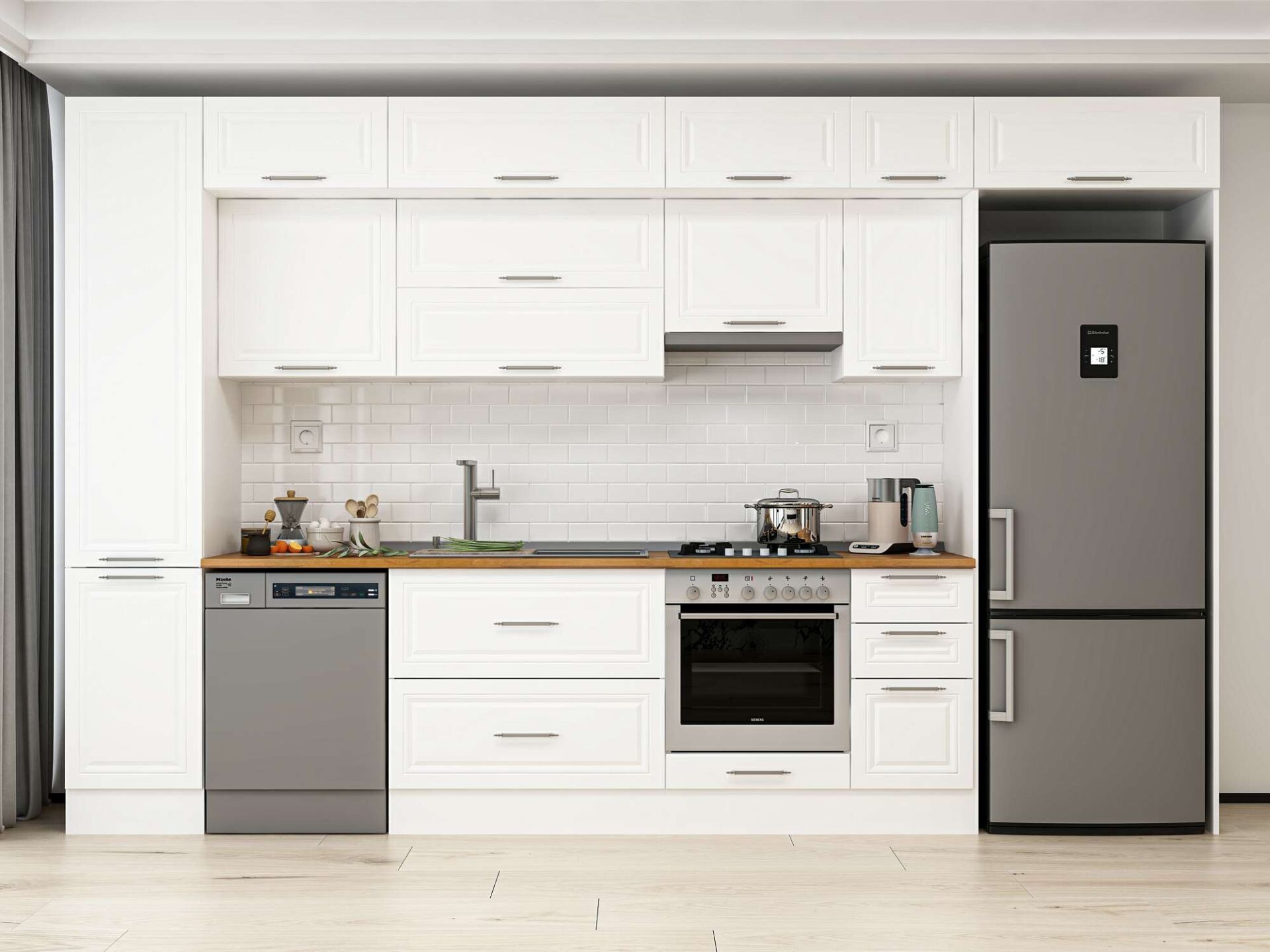 Alvinka 375X240 Cm Klasik Mebran Mutfak Dolabı Beyaz Beyaz Mbb-E90B45S40-1 Mebran | Beyaz - Suntalam