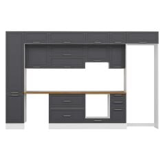 Alvinka 375X240 Cm Klasik Mebran Mutfak Dolabı Beyaz Beyaz Mbb-E90B45S40-1 Mebran | Antrasit - Suntalam