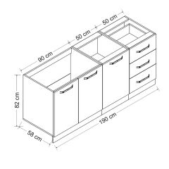 Minar 190 Cm Mutfak Dolabı Beyaz Antrasit 190-A1-Alt Modül