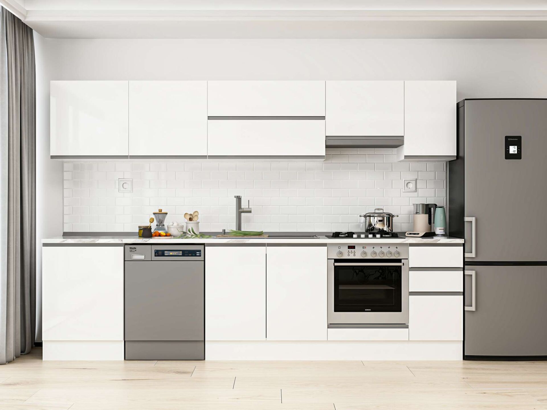 Alvinka 300X210 Cm High Gloss Mutfak Dolabı M-E80S60S40-1 High Gloss | Beyaz - Mdf