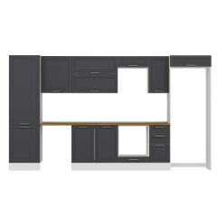 Alvinka 390X222 Cm Klasik Mebran Mutfak Dolabı Mbb-E90B60S40-2 Mebran | Antrasit - Mdf