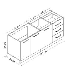 Minar 190 Cm Mutfak Dolabı Beyaz Dore 190-D1-Alt Modül