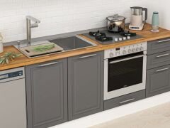 Alvinka 370X222 Cm Klasik Mebran Mutfak Dolabı Mb-E80S45S45-1 Mebran | Antrasit - Suntalam