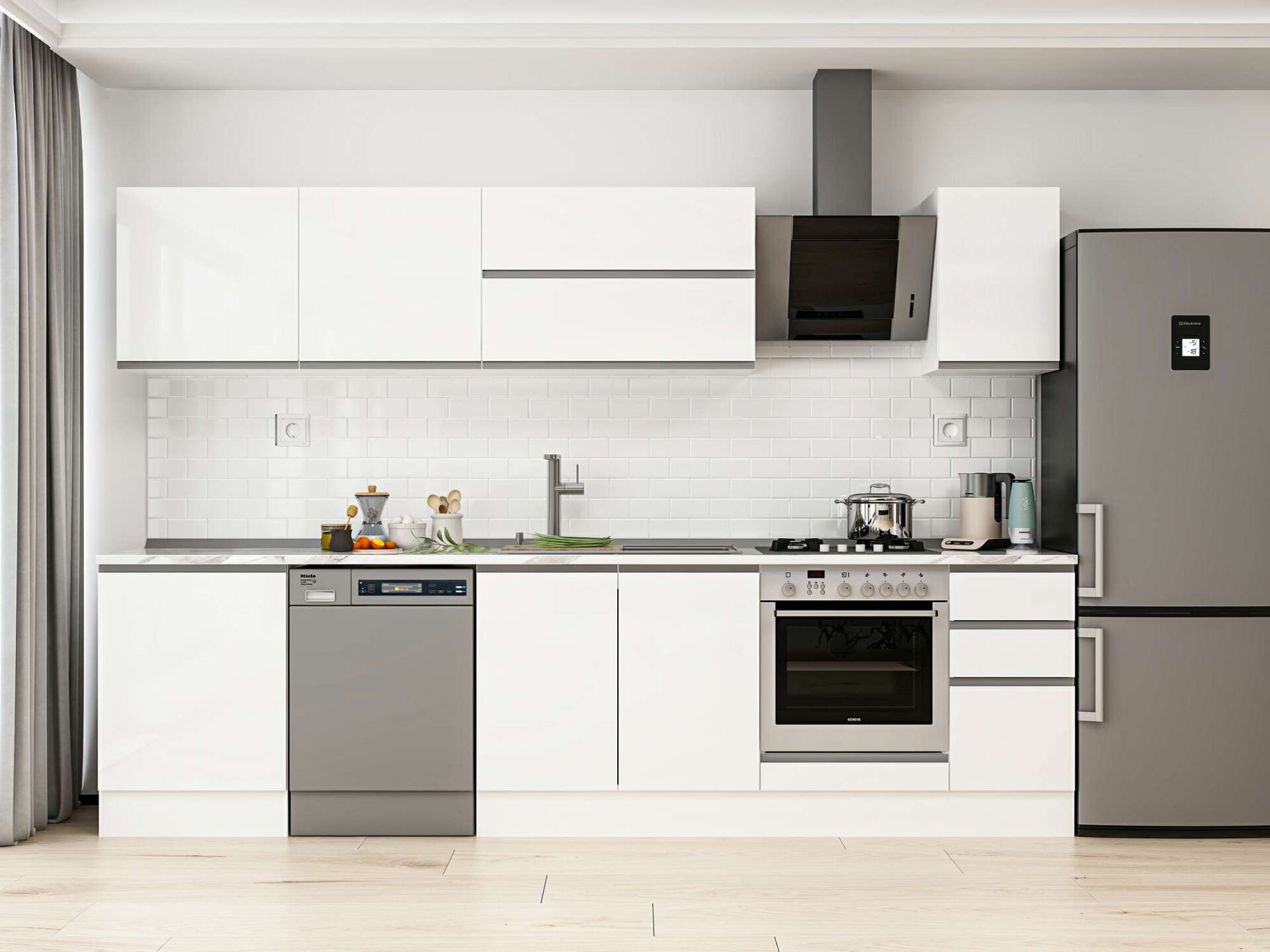 Alvinka 300X210 Cm High Gloss Mutfak Dolabı M-E80S60S40-2 High Gloss | Beyaz - Suntalam